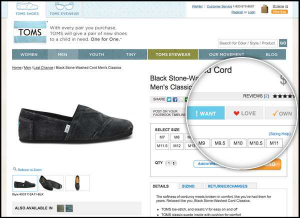 TOMS bietet in einer eigenen Facebook-App bereits den "Love"-Button