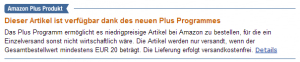 Hinweis Amazon Plus Programm