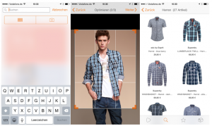 Screenshots der Zalando App mit der Fotosuche