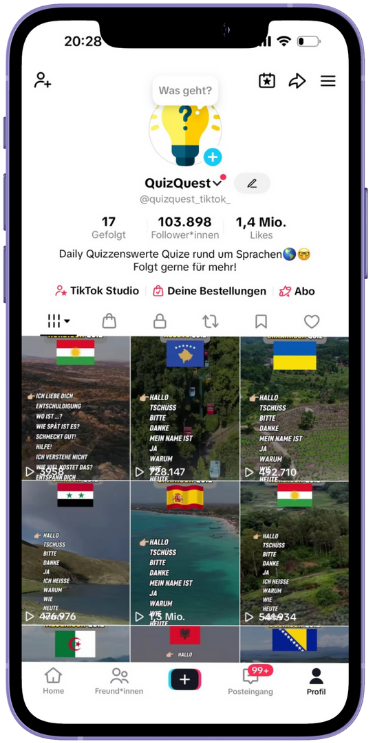 Bild von dem TikTok Acount A mit dem Sprachquiz