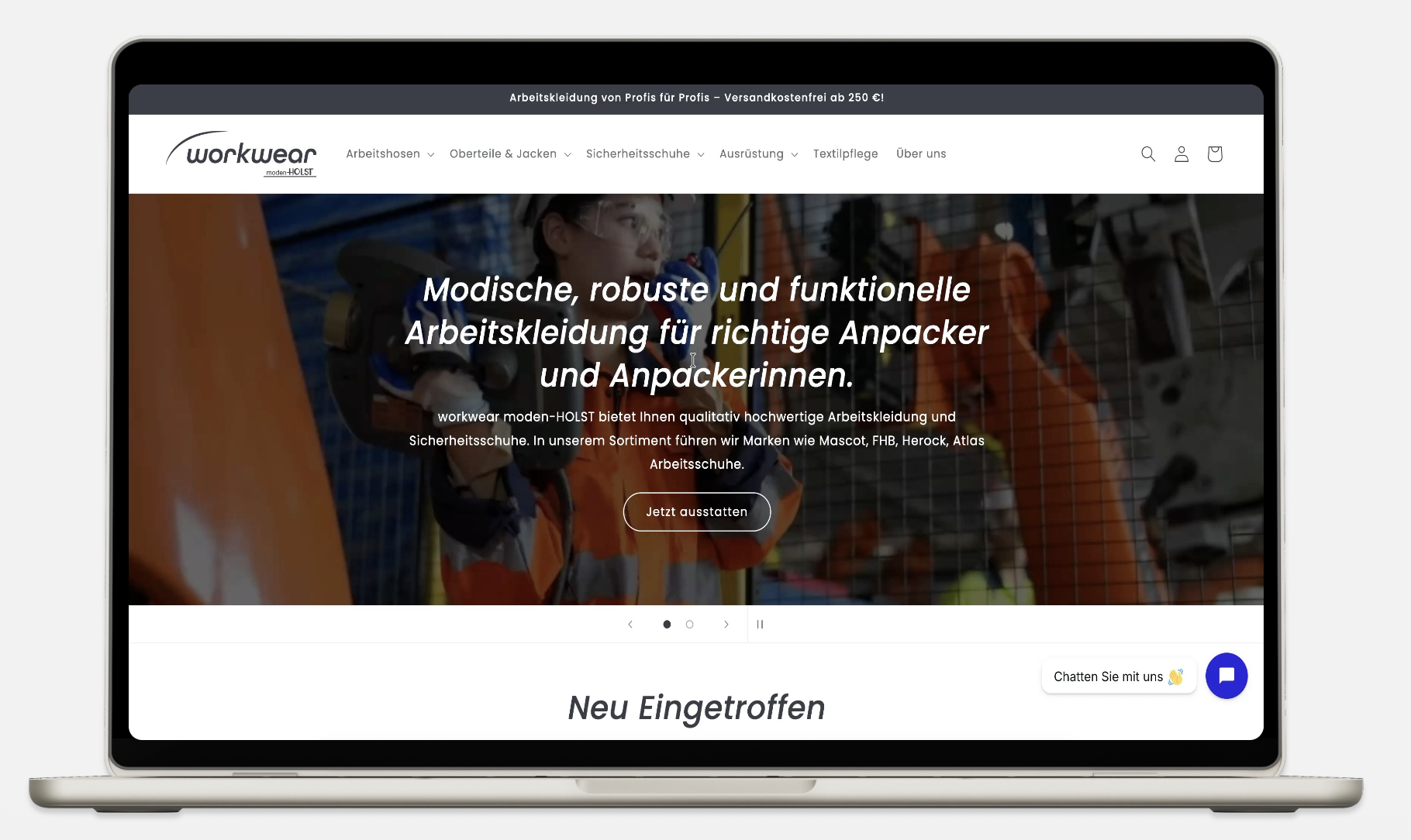 Startseite des Workwear-Shops vor dem Relaunch