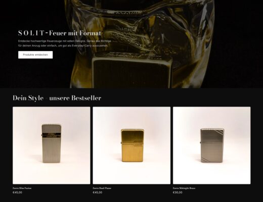 SOLIT Headless-Onlineshop für hochwertige Feuerzeuge