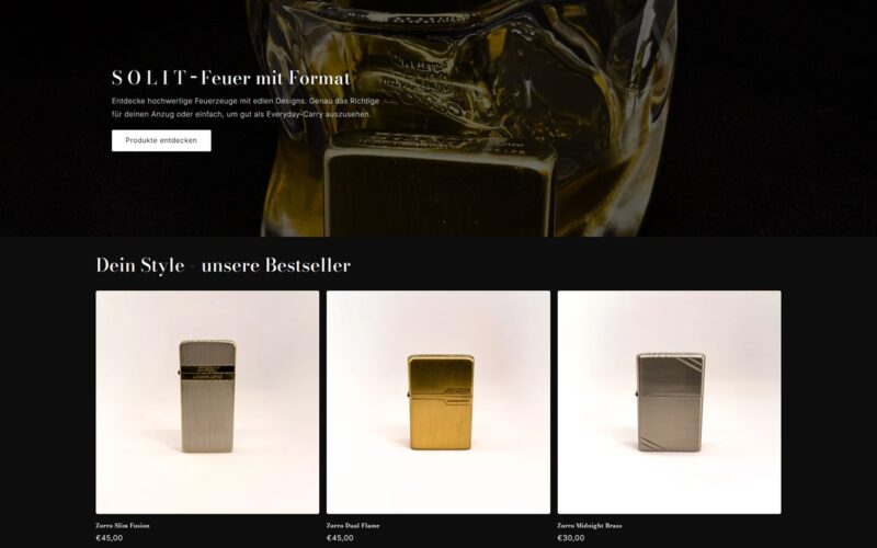 SOLIT Headless-Onlineshop für hochwertige Feuerzeuge